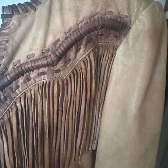 Zara NwT Fringed Tan leather jacket , size M - Picture 5 of 13